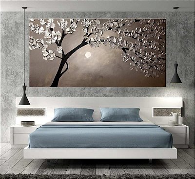 Quadro Pintura Tela Arvores e Flores Modernas Em Altos Relevos 2024