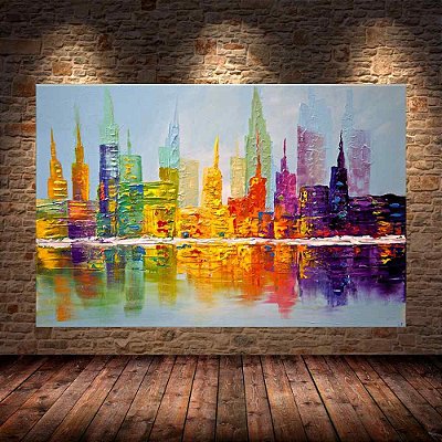 Quadro Pintura Tela Cidade Paisagem Urbana 2033