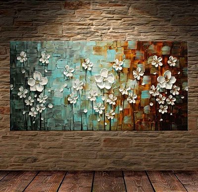 Quadro Pintura Tela Arvores e Flores Modernas Em Altos Relevos 2037