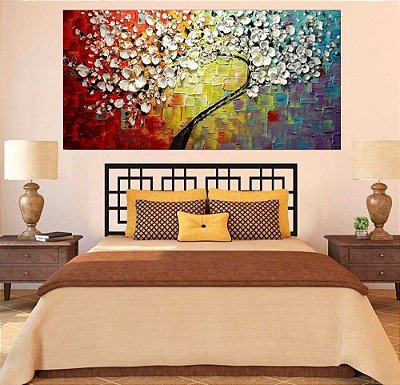 Quadro Pintura Tela Arvores e Flores Modernas Em Altos Relevos 2038
