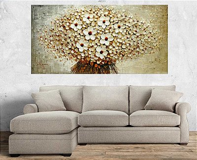 Quadro Pintura Tela Arvores e Flores Modernas Em Altos Relevos 2039