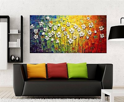 Quadro Pintura Tela Arvores e Flores Modernas Em Altos Relevos 2053