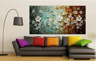 Quadro Pintura Tela Arvores e Flores Modernas Em Altos Relevos 2055