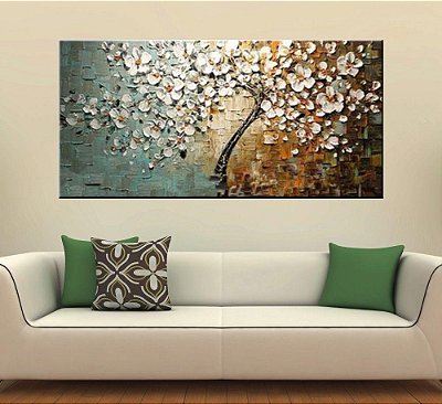 Quadro Pintura Tela Arvores e Flores Modernas Em Altos Relevos 2056