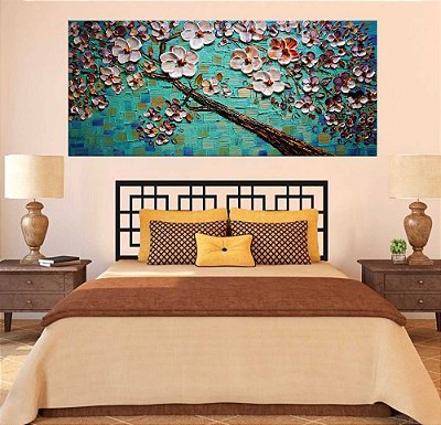 Quadro Pintura Tela Arvores e Flores Modernas Em Altos Relevos 2063