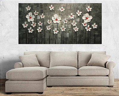 Quadro Pintura Tela Arvores e Flores Modernas Em Altos Relevos 2064