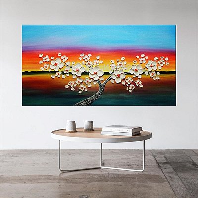 Quadro Pintura Tela Arvores e Flores Modernas Em Altos Relevos 2066