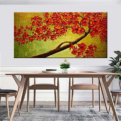 Quadro Pintura Tela Arvores e Flores Modernas Em Altos Relevos 2067