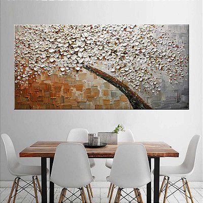 Quadro Pintura Tela Arvores e Flores Modernas Em Altos Relevos 2070
