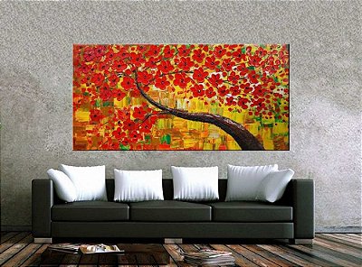 Quadro Pintura Tela Arvores e Flores Modernas Em Altos Relevos 2076