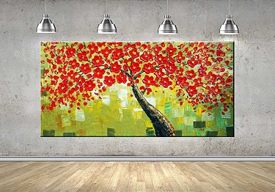 Quadro Pintura Tela Arvores e Flores Modernas Em Altos Relevos 2078