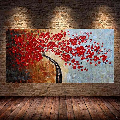 Quadro Pintura Tela Arvores e Flores Modernas Em Altos Relevos 2087