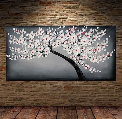 Quadro Pintura Tela Arvores e Flores Modernas Em Altos Relevos 2089