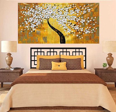 Quadro Pintura Tela Arvores e Flores Modernas Em Altos Relevos 2090