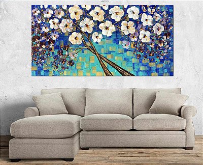 Quadro Pintura Tela Arvores e Flores Modernas Em Altos Relevos 2091