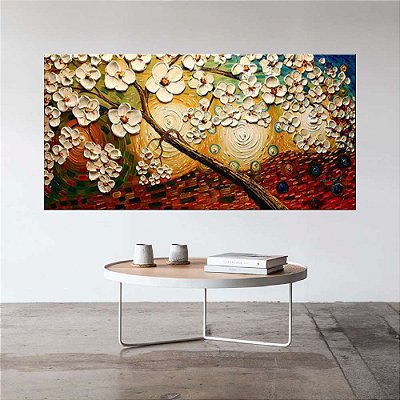 Quadro Pintura Tela Arvores e Flores Modernas Em Altos Relevos 2092