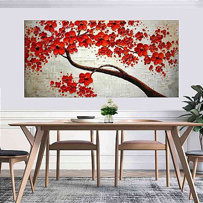 Quadro Pintura Tela Arvores e Flores Modernas Em Altos Relevos 2093