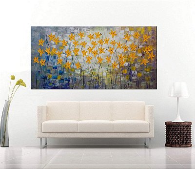 Quadro Pintura Tela Arvores e Flores Modernas Em Altos Relevos 2100