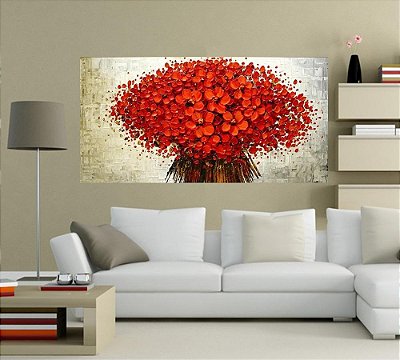Quadro Pintura Tela Arvores e Flores Modernas Em Altos Relevos 2115