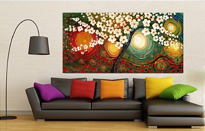 Quadro Pintura Tela Arvores e Flores Modernas Em Altos Relevos 2160