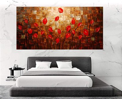 Quadro Pintura Tela Arvores e Flores Modernas Em Altos Relevos 2166