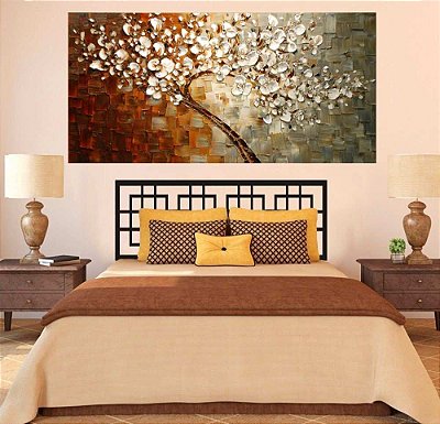 Quadro Pintura Tela Arvores e Flores Modernas Em Altos Relevos 2172