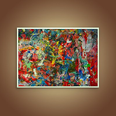 Quadro Decorativo Abstrato Moderno com Cores Vibrantes e Textura de Tinta 6079