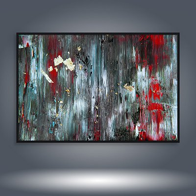 Quadro Decorativo Abstrato Moderno com Folha de Ouro e Textura Vermelha 6084
