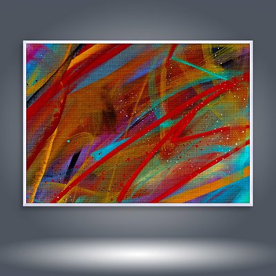 Quadro Decorativo Abstrato Moderno com Linhas Vermelhas e Cores Vibrantes 6034