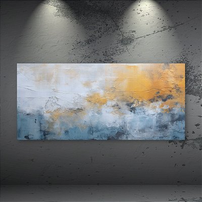 Quadro Decorativo Abstrato Moderno com Textura em Tons de Azul e Dourado 6064