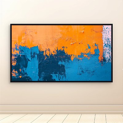 Quadro Decorativo Abstrato Moderno com Textura em Tons de Laranja e Azul 6042