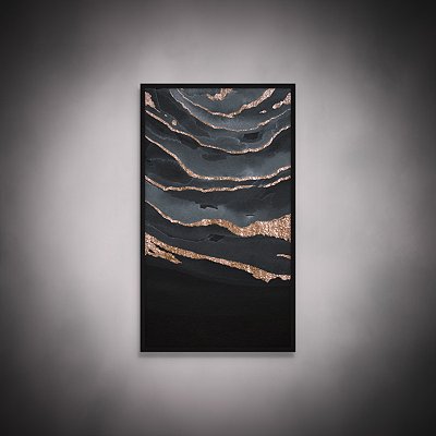 Quadro Decorativo Abstrato Mármore Azul Escuro com Linhas Douradas 6023