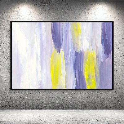Quadro Decorativo Abstrato Pinceladas Lilás e Amarelo Minimalista Moderno 6095