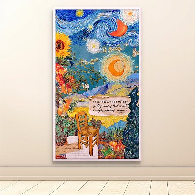 Quadro Decorativo Colagem Estilo Van Gogh Girassóis e Noite Estrelada 6021