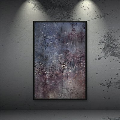 Quadro Decorativo Flores Vintage em Fundo Concreto Rústico Roxo 6025