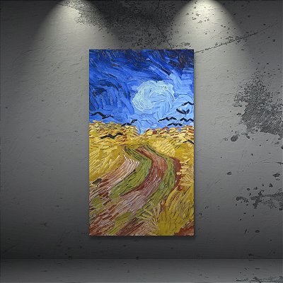 Quadro Decorativo Paisagem Campo de Trigo Trilha e Céu Azul com Corvos 6029