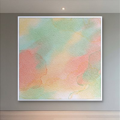 Quadro Decorativo Abstrato Aquarela Tons Pasteles Verde e Coral Suave 6106