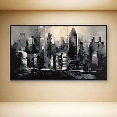 Quadro Decorativo Paisagem Urbana Abstrata Skyline em Preto e Branco 6116
