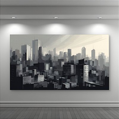 Quadro Decorativo Paisagem Urbana Skyline Monocromático em Tons de Cinza 6120
