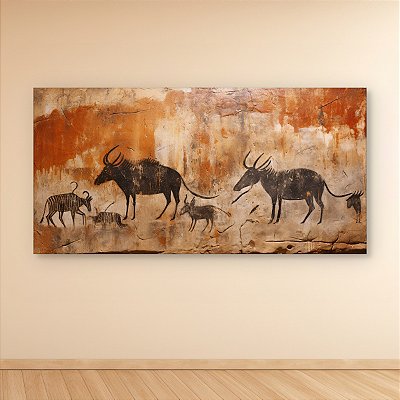Quadro Decorativo Arte Rupestre Primitiva Animais na Caverna 6132
