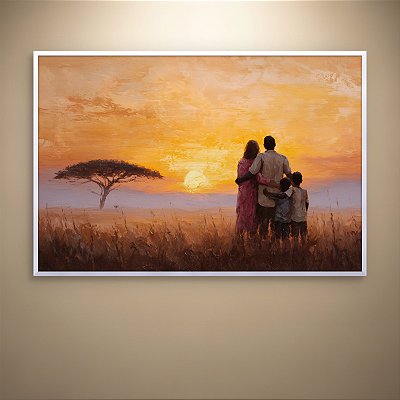 Quadro Decorativo Paisagem Africana Pôr do Sol Família na Savana 6131