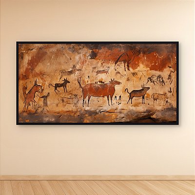 Quadro Decorativo Pintura Rupestre Animais Primitivos Arte Caverna 6141