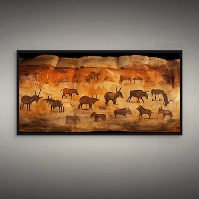 Quadro Decorativo Pintura Rupestre Animais Pré-Históricos Caverna 6129