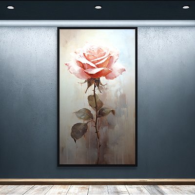 Quadro Decorativo Rosa Romântica Pastel Pintura a Óleo Abstrata Floral 6164