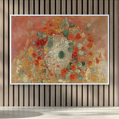 Quadro Decorativo Vaso de Flores Nastúrcios Vermelhos e Amarelos 6157