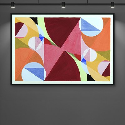 Quadro Decorativo Abstrato Geométrico Cores Vibrantes Formas Círculos Triângulos 6170