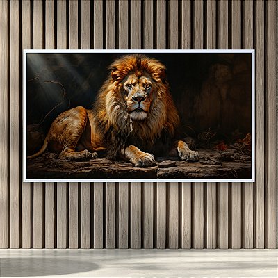Quadro Decorativo Leão Majestoso com Iluminação Dramática e Caverna Escura 6189