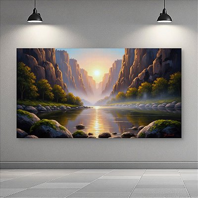 Quadro Decorativo Paisagem Cânion com Rio ao Pôr do Sol e Montanhas 6268