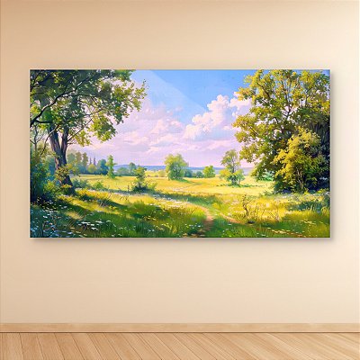 Quadro Decorativo Paisagem de Campo Ensolarado Árvores e Céu Azul 6237
