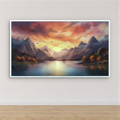 Quadro Decorativo Paisagem Montanhas ao Pôr do Sol e Lago Serena 6218
